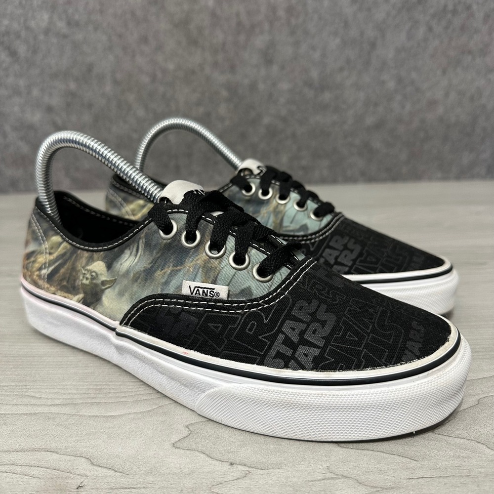 Vans Authentic Sneakers Womens 8.5 Black Star Wars Yoda Low Top Disney Shoes